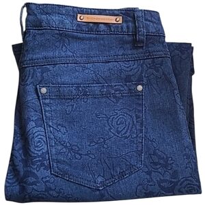 SZ6 Rose Print Simon Chang Dark Blue Floral Patterned Women Jeans